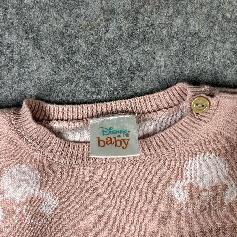 Disney Baby Girl Sweater Size 0-3 Months Minnie Mouse Pink Knit Pullover Mickey - Picture 2 of 6